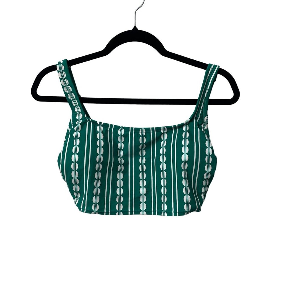 KONA SOL BIKINI TOP LONGLINE PULLOVER SQUARE NECK GLOBAL PRINT SWIM SUIT GREEN - Picture 3 of 5